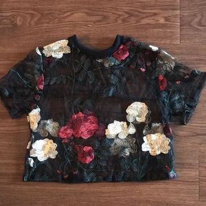 Cropped Mesh Floral Shirt